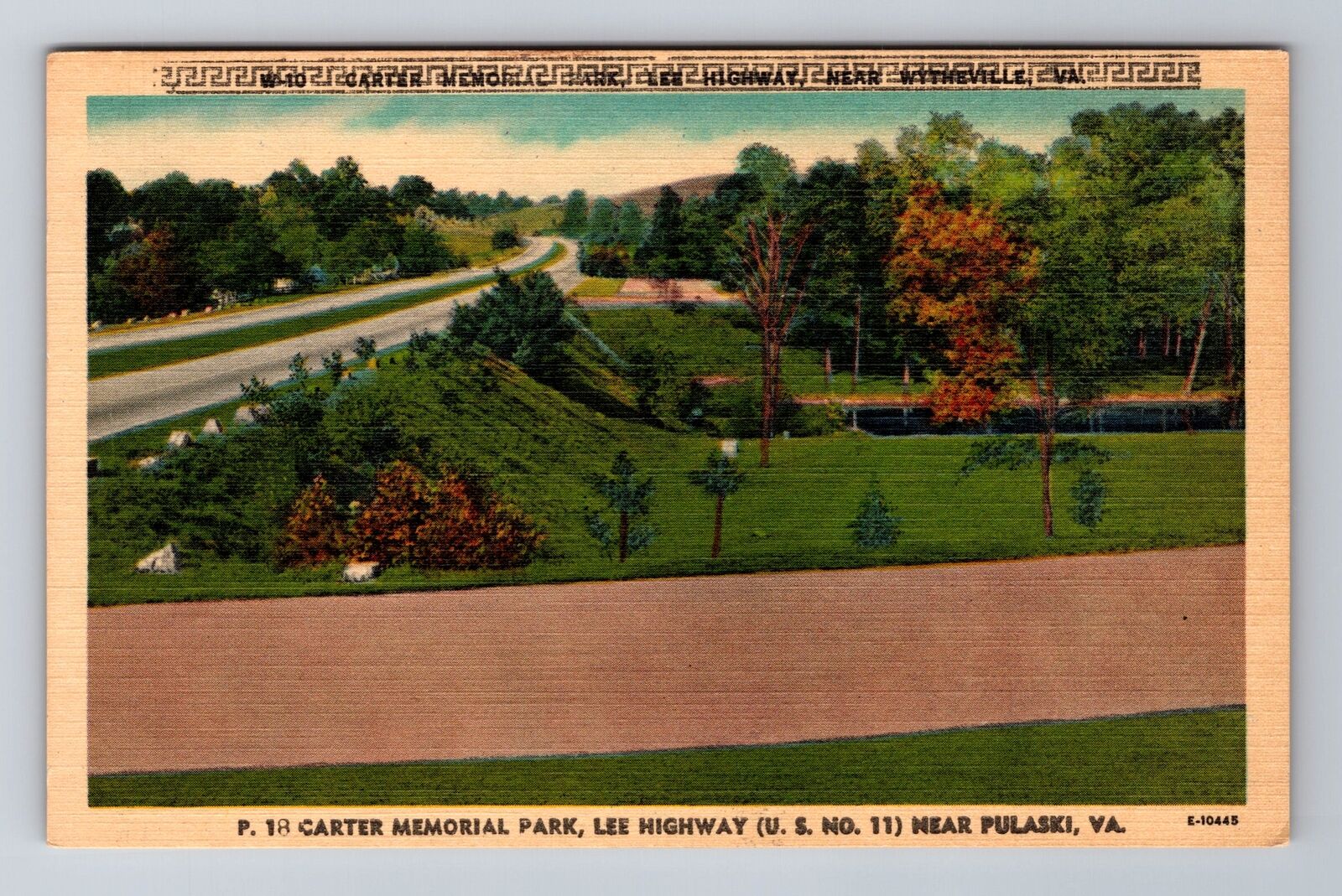Pulaski VA- Virginia, Carter Memorial Park, Lee Highway, Vintage Postcard