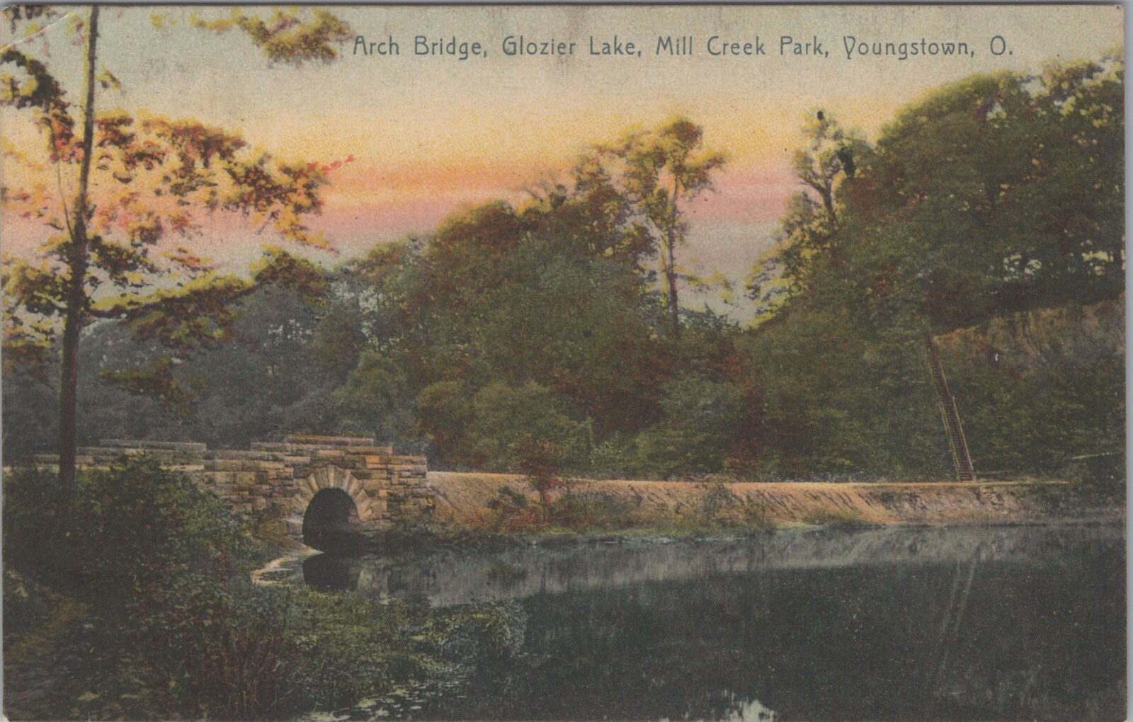 Arch Bridge, Glozier Lake, Mill Creek Park, Youngstown, Ohio 1910 Postcard