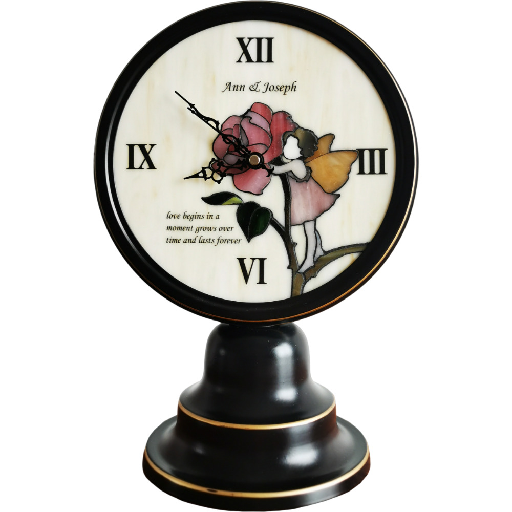 rose fairy Clock, Unique Table Clock, Stained Glass Clock home decor furnishings