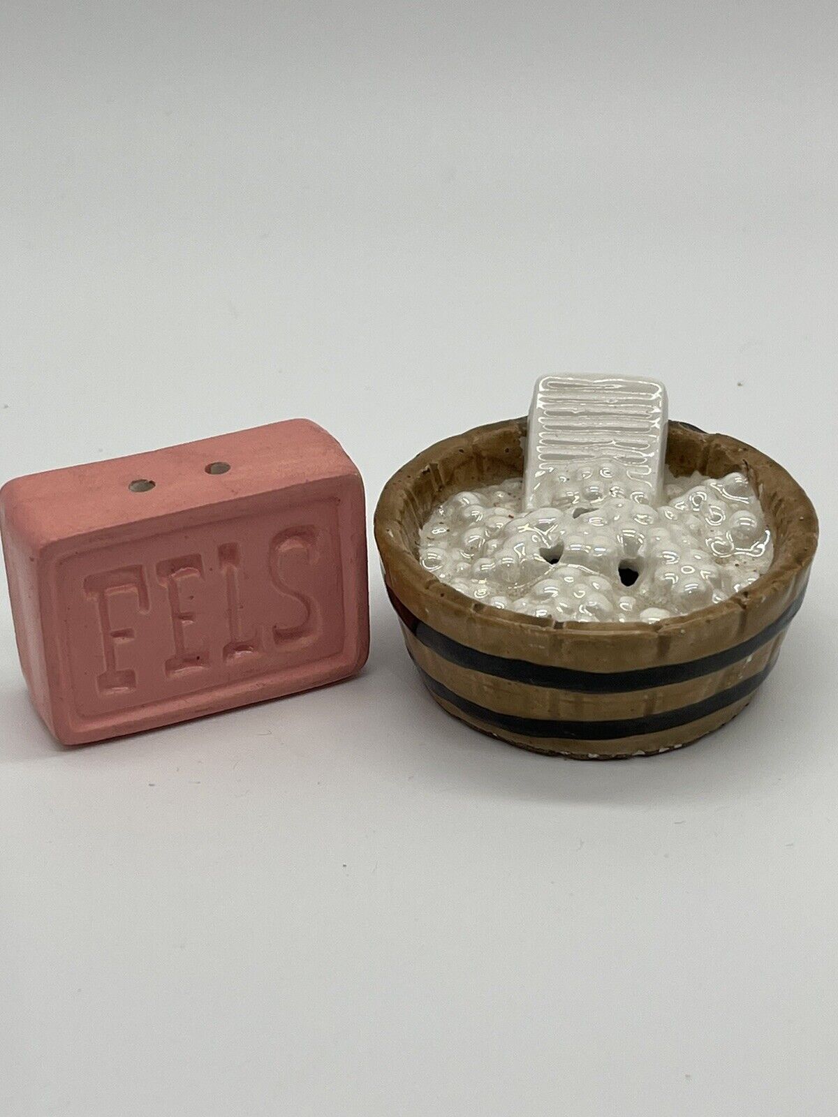 Vintage Enesco Miniature Wash Tub and Soap salt and pepper shakers