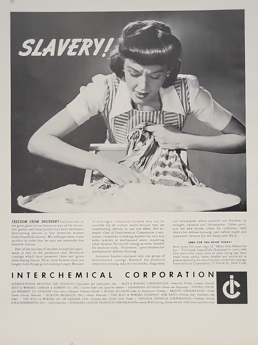 1942 Interchemical Corporation Fortune WW2 Print Ad Q2 Housewife Washing Clothes