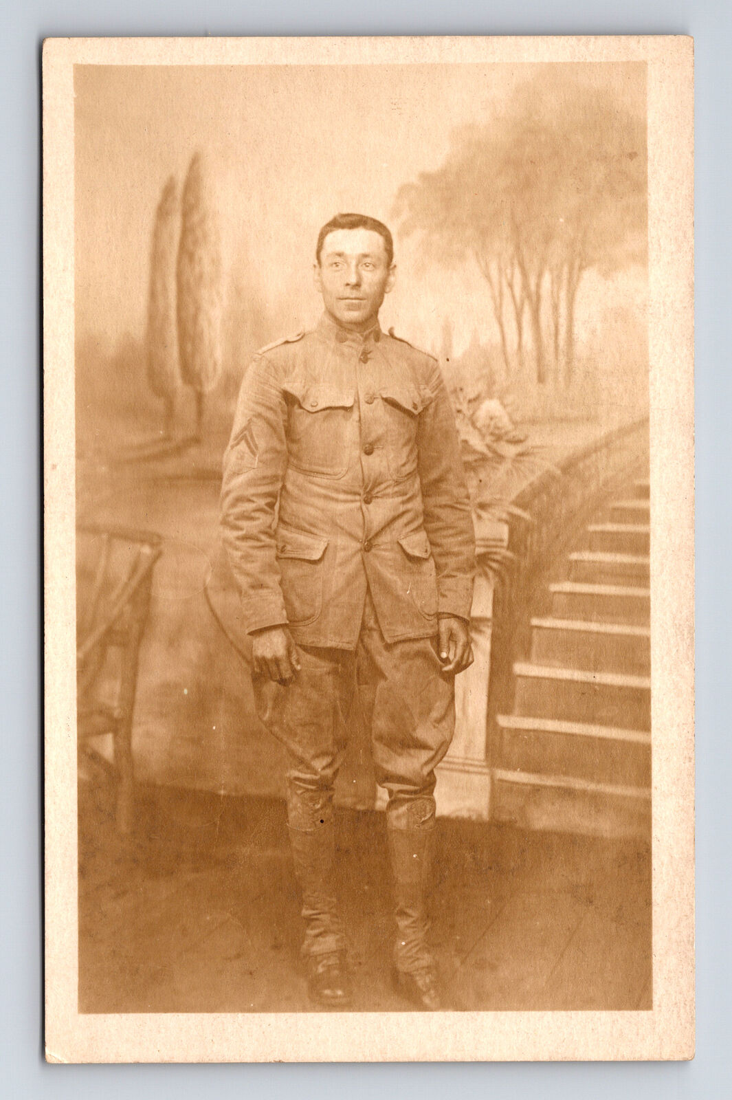 RPPC Studio Portrait of Unknown WWI Corporal Postcard