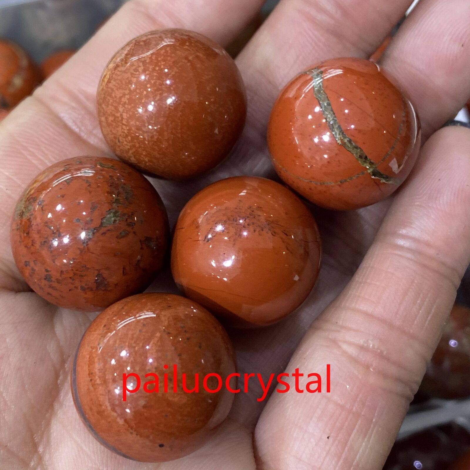 5pcs Natural Red jasper Ball Quartz Crystal Sphere Pendant Reiki healing 20mm+