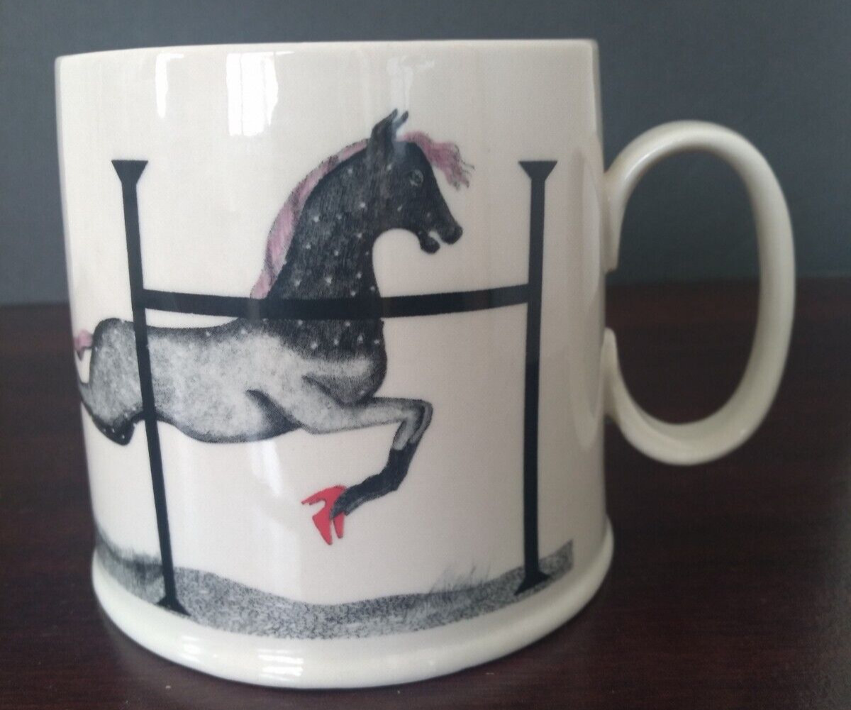 ANTHROPOLOGIE White Ceramic Mug Letter H ~ Horse Mug Whimsical Horse 24 Ounces