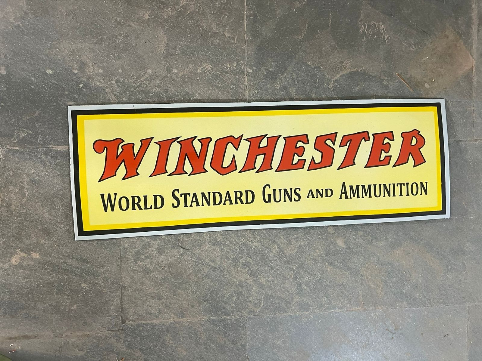 RARE PORCELAIN WINCHESTER ENAMEL SIGN 36X12 INCHES SSP DIE CUT