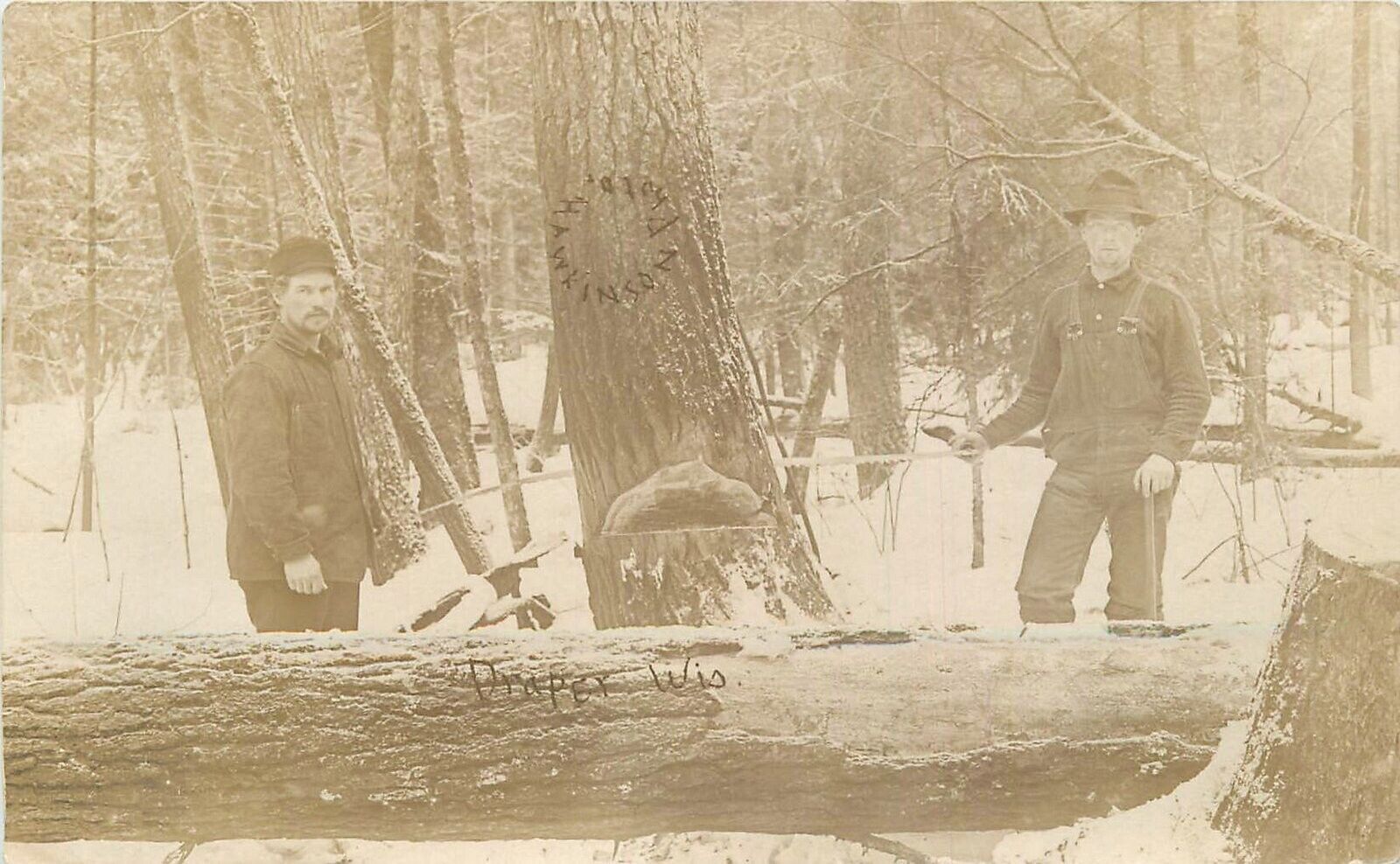 Postcard Wisconsin Draper RPPC C-1910 Lumber Jack occupation 23-4143