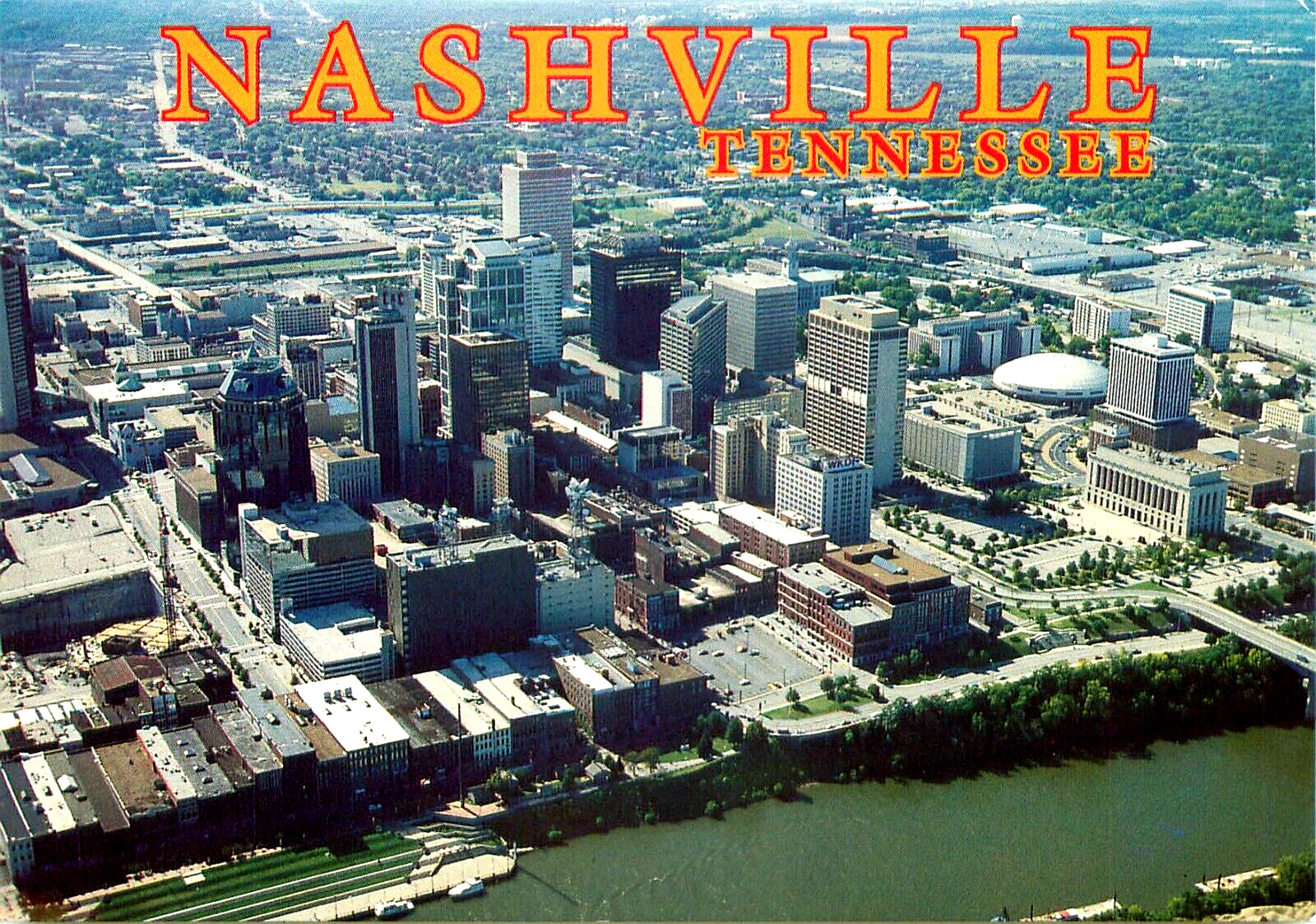 Vintage 90's Bird-Eye View of Nashville Tennessee Unposted Postcard