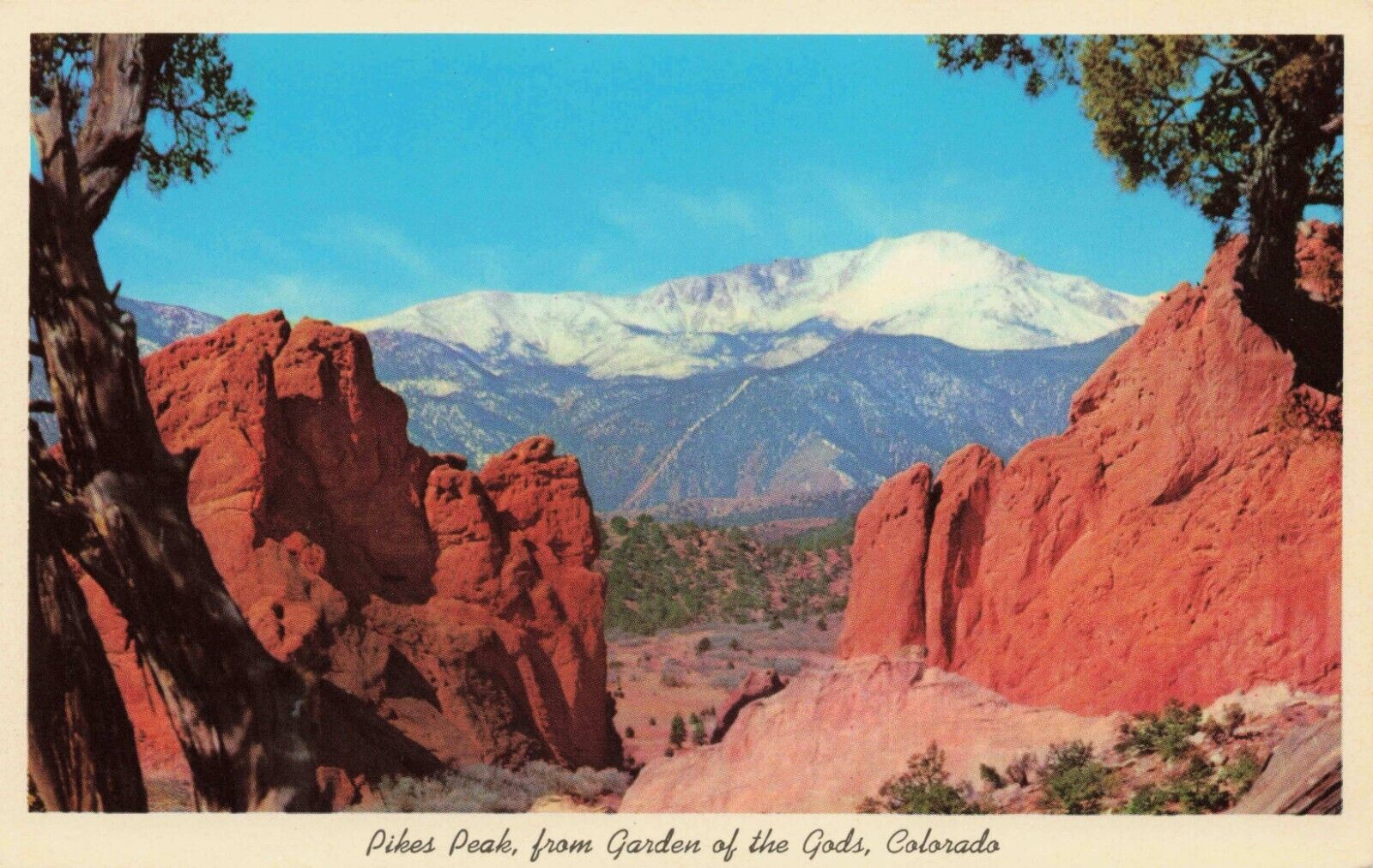 Postcard Pikes Peak from Garden of the Gods, Colorado Springs, Colorado VTG