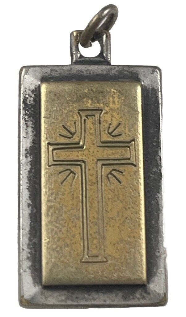 Vintage Christian Cross Brass &  Silver Tone Religious Medal