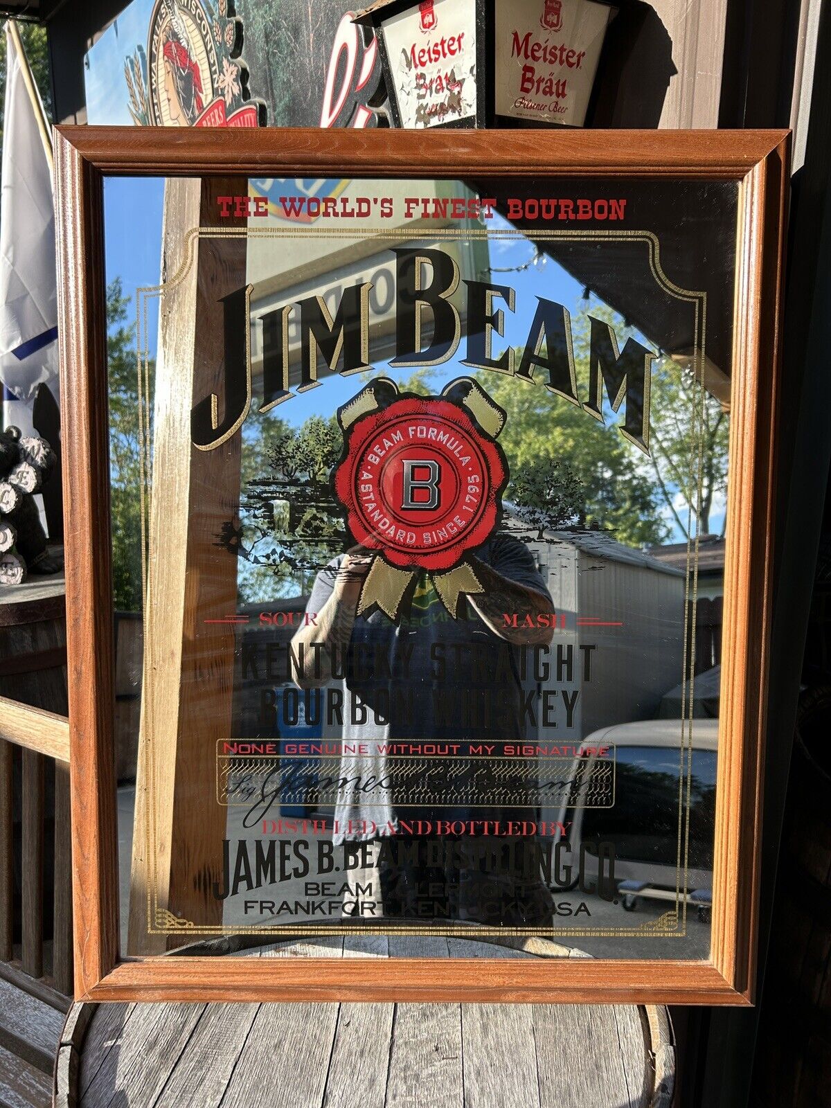 NEW Rare Jim Beam Sour Mash Kentucky Bourbon Whiskey Bar Sign Mirror 31” x 25”