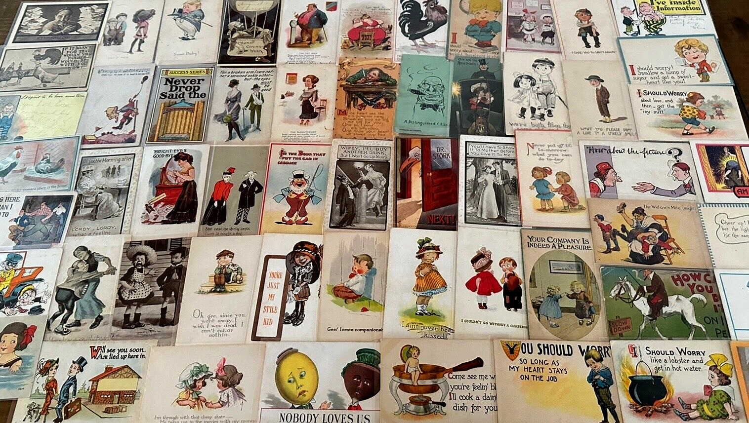 Lot of 75 Old~COMIC  funny~HUMOR~Vintage~ 1900s~POSTCARDS-All In Sleeves~k-1
