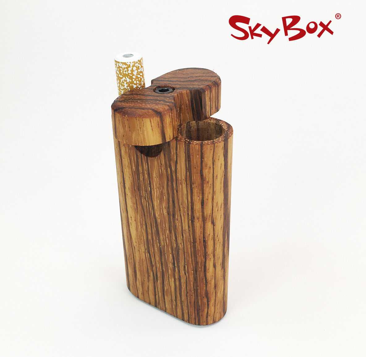 SkyBox® dugout -  ZebraWood w/ Small cigarette style Pipe - Portable Stash Box