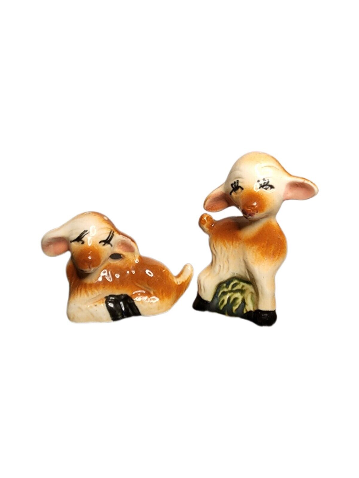 Vtg Deer Anthropomorphic Salt & Pepper Shaker Set Big Eyelashes & Ears Japan