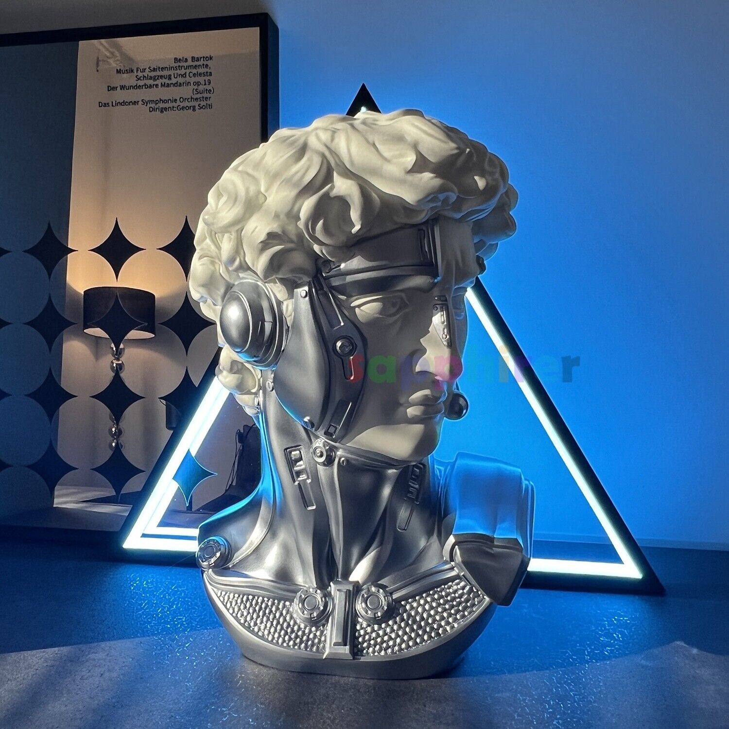 Cyberpunk David Sculpture Atmosphere Light Art Decor Home Ornaments H 42cm New