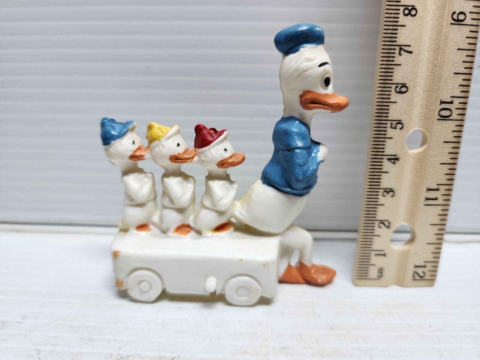 Vintage Donald Duck Huey Dewey Louie Wheeled Push Toy Made In Italy