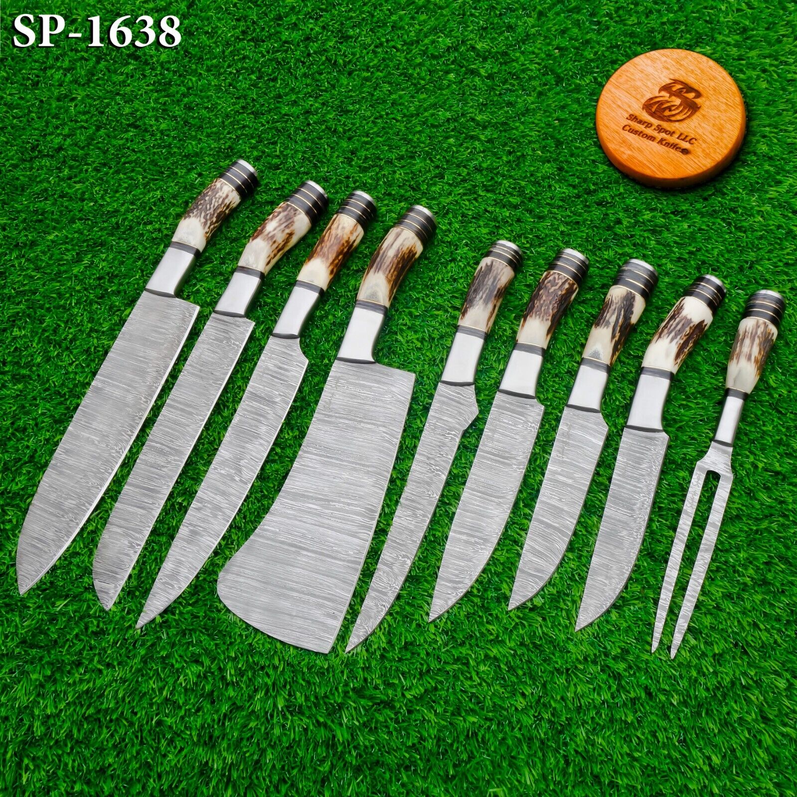 Custom Hand Forged Damascus Steel Kitchen Knife Set with Leather Kit SP-1638