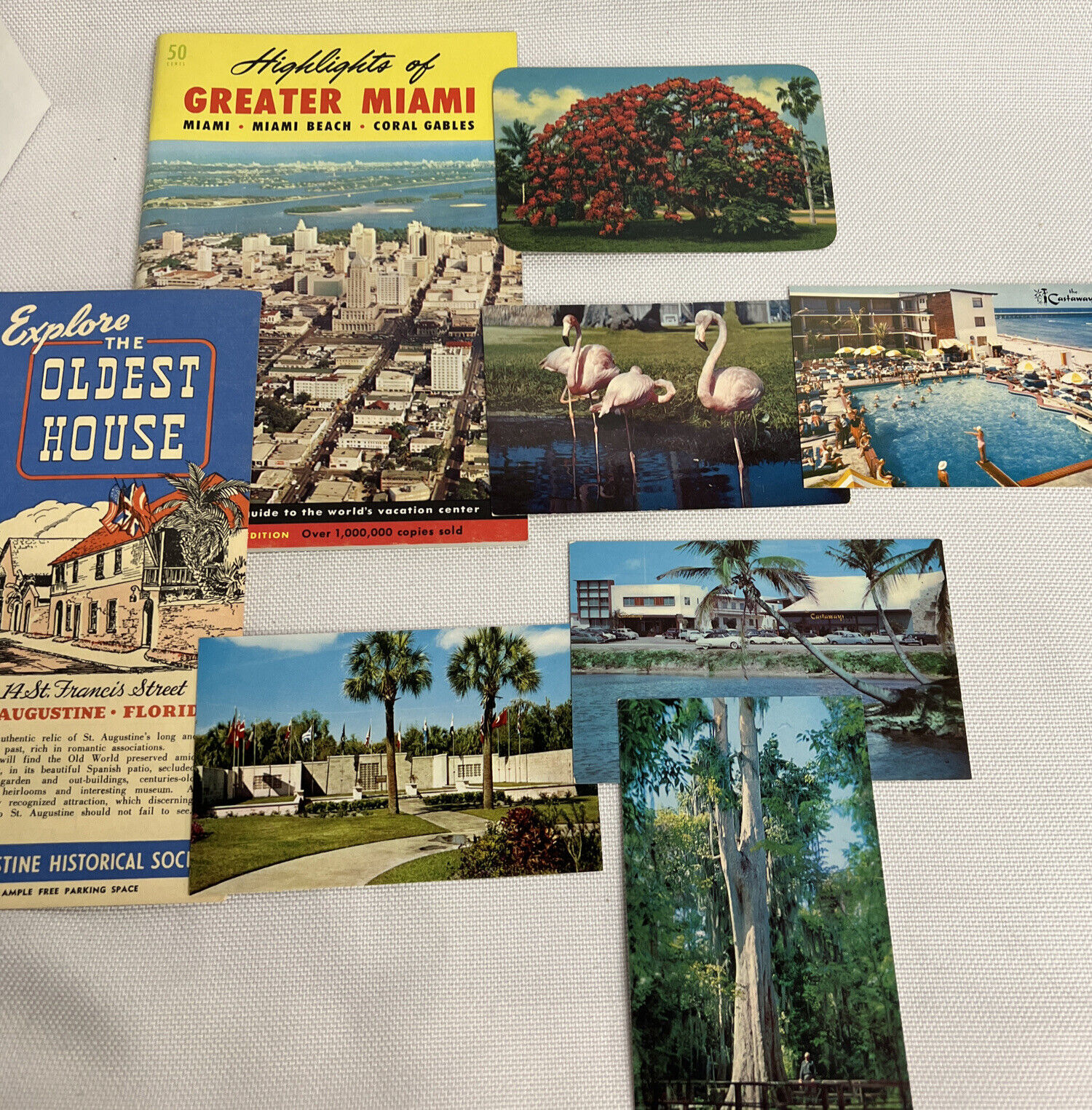VTG Florida Travel Memorabilia Post Cards Miami Map Old Florida 50’s 60’s Lot