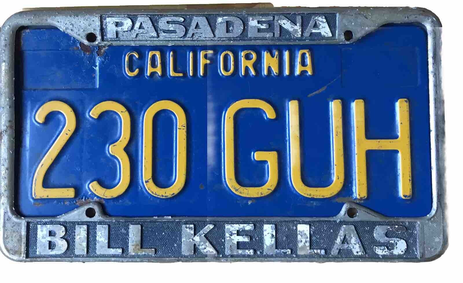 Vintage 1970s California License PlateBlue #230 GUH & PASADENA FRAME