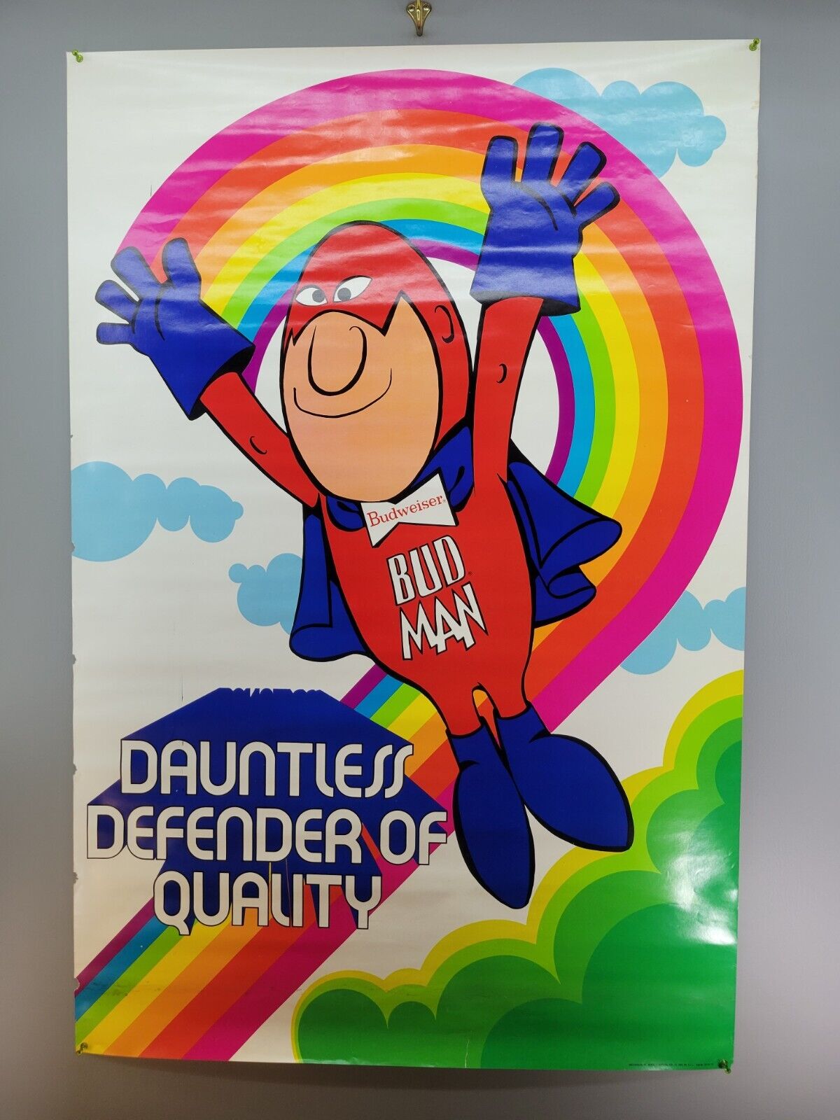 Vintage 1973  Budman Budweiser Rainbow Beer Poster 