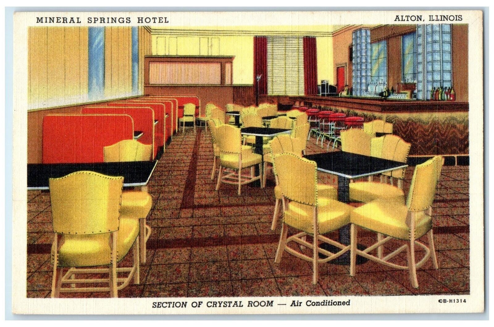 c1940's Mineral Springs Hotel Crystal Room View Alton Illinois Unposted Postcard