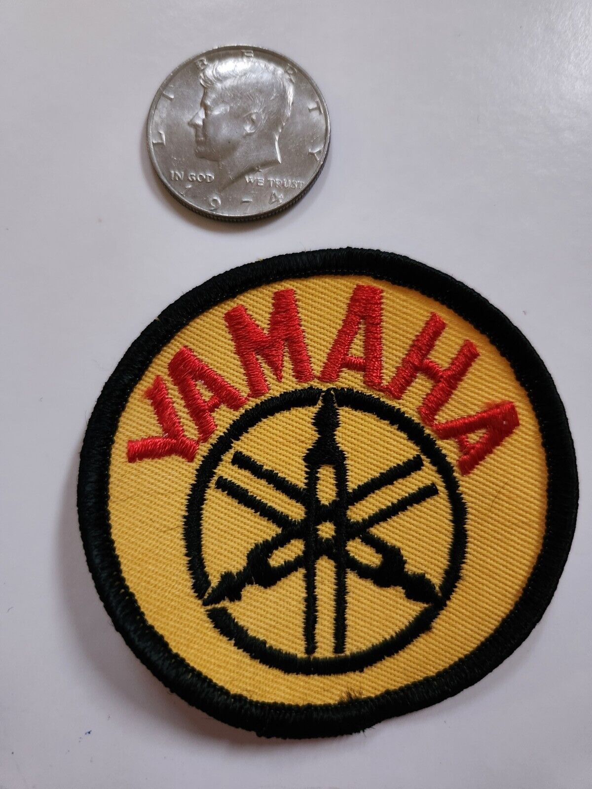 Vintage Sew-on Patch Yamaha Logo Yellow Round New Old Stock Unused 