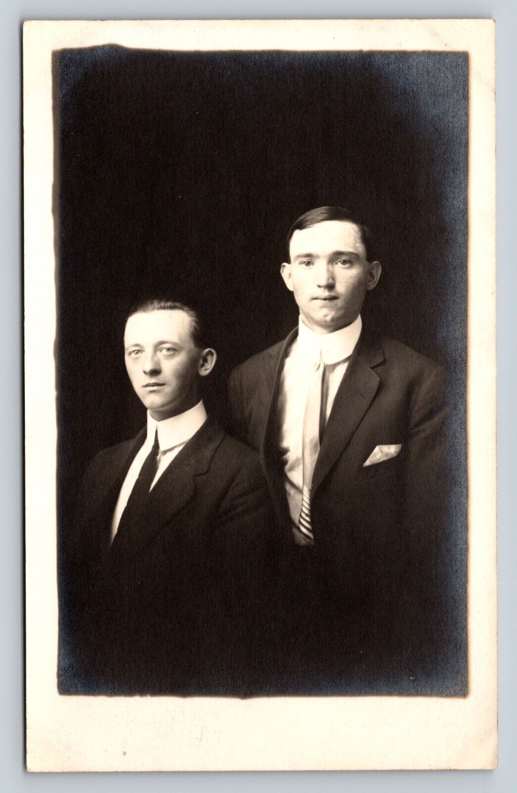 RPPC Two Men in Suits & Ties with Slick Hair AZO 1904-1918 ANTIQUE Postcard 1313