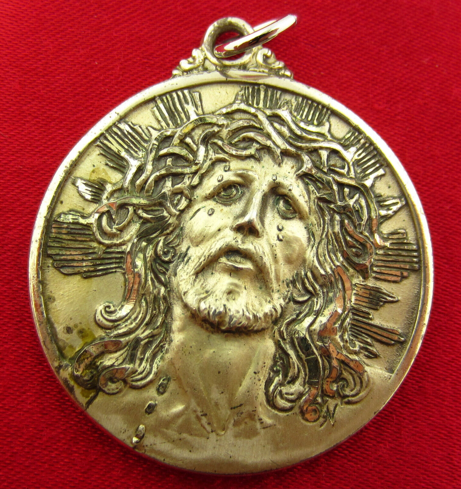 Vintage Creed Sterling JESUS CROWN OF THORNS Medal MARY GUADALUPE Pendant Large