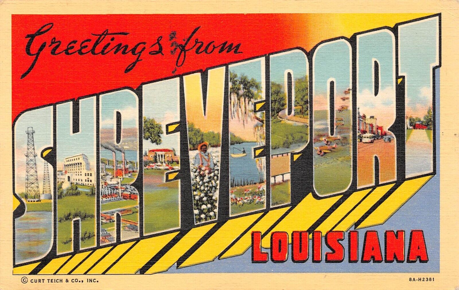 Greetings From Shreveport Louisiana Large Letter 1941 Postcard