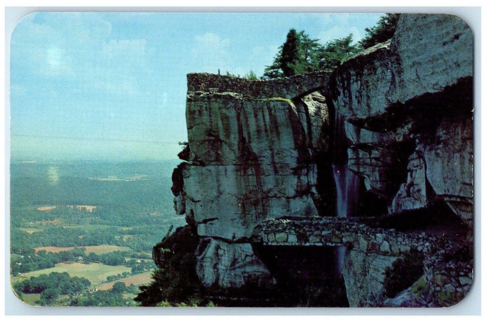 c1960's High Falls Stone Face And Sky Bridge Scene Chattanooga TN Trees Postcard