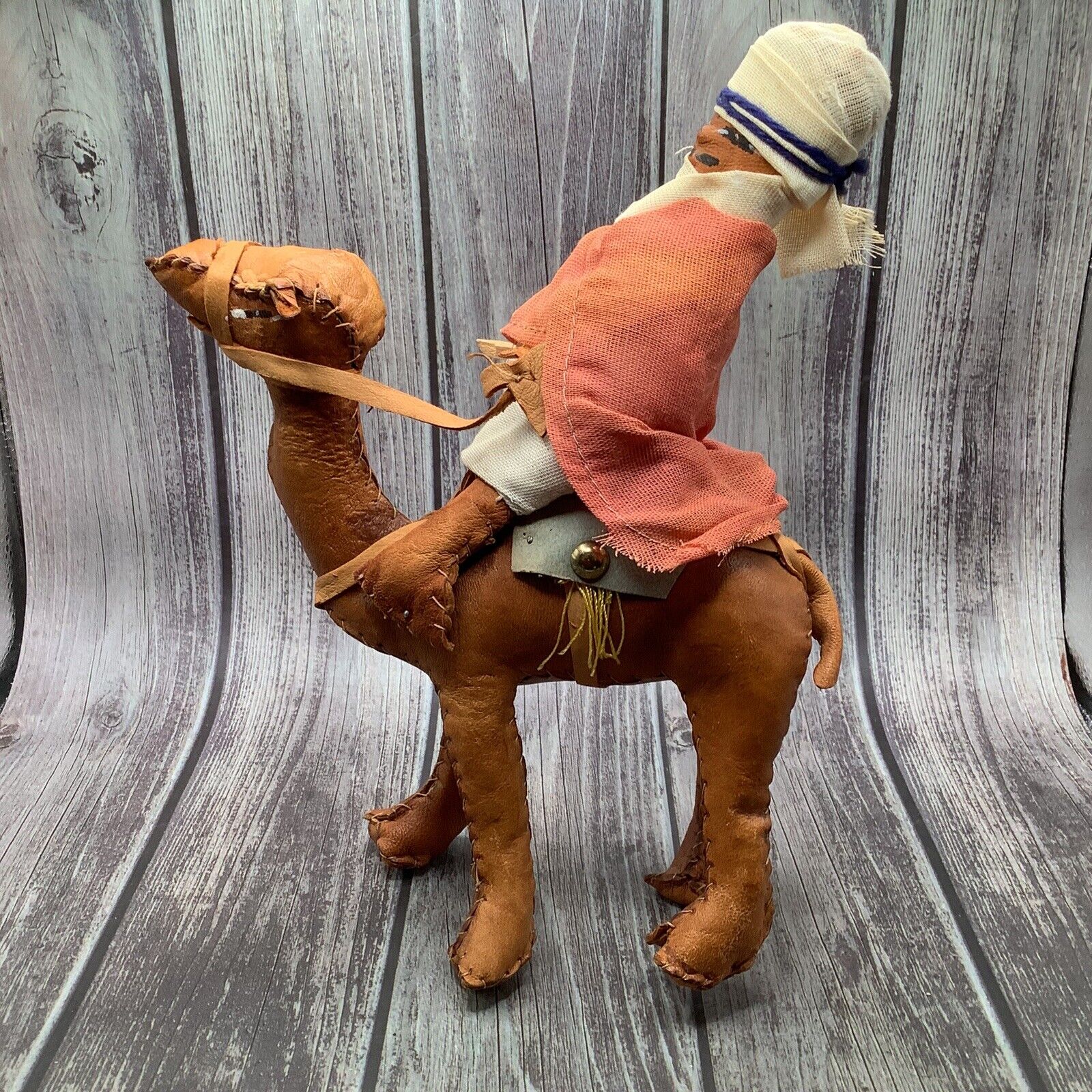 Vintage Leather Camel With Rider, Handmade & Hand Stitched. 7” X  8.5”
