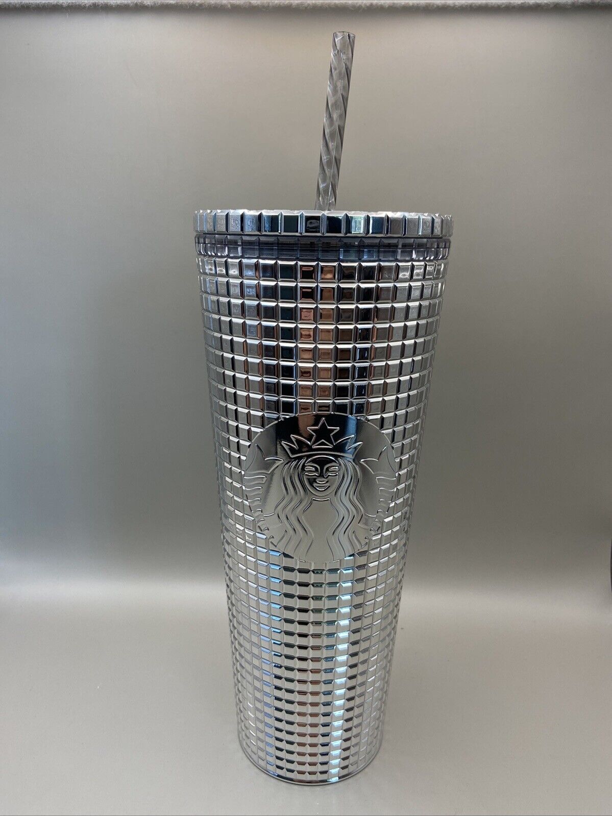 Starbucks Holiday Silver Grid Disco Tumbler Cold Cup 24oz - 