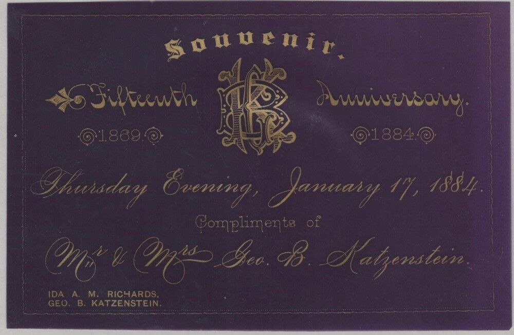 California 1884 Rare Purple Tinted Celluloid Wedding Anniversary Souvenir Card