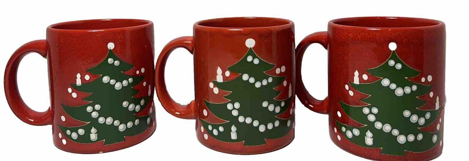 Vintage WAECHTERSBACH Red Christmas Tree Mugs Cups SET 3 Germany