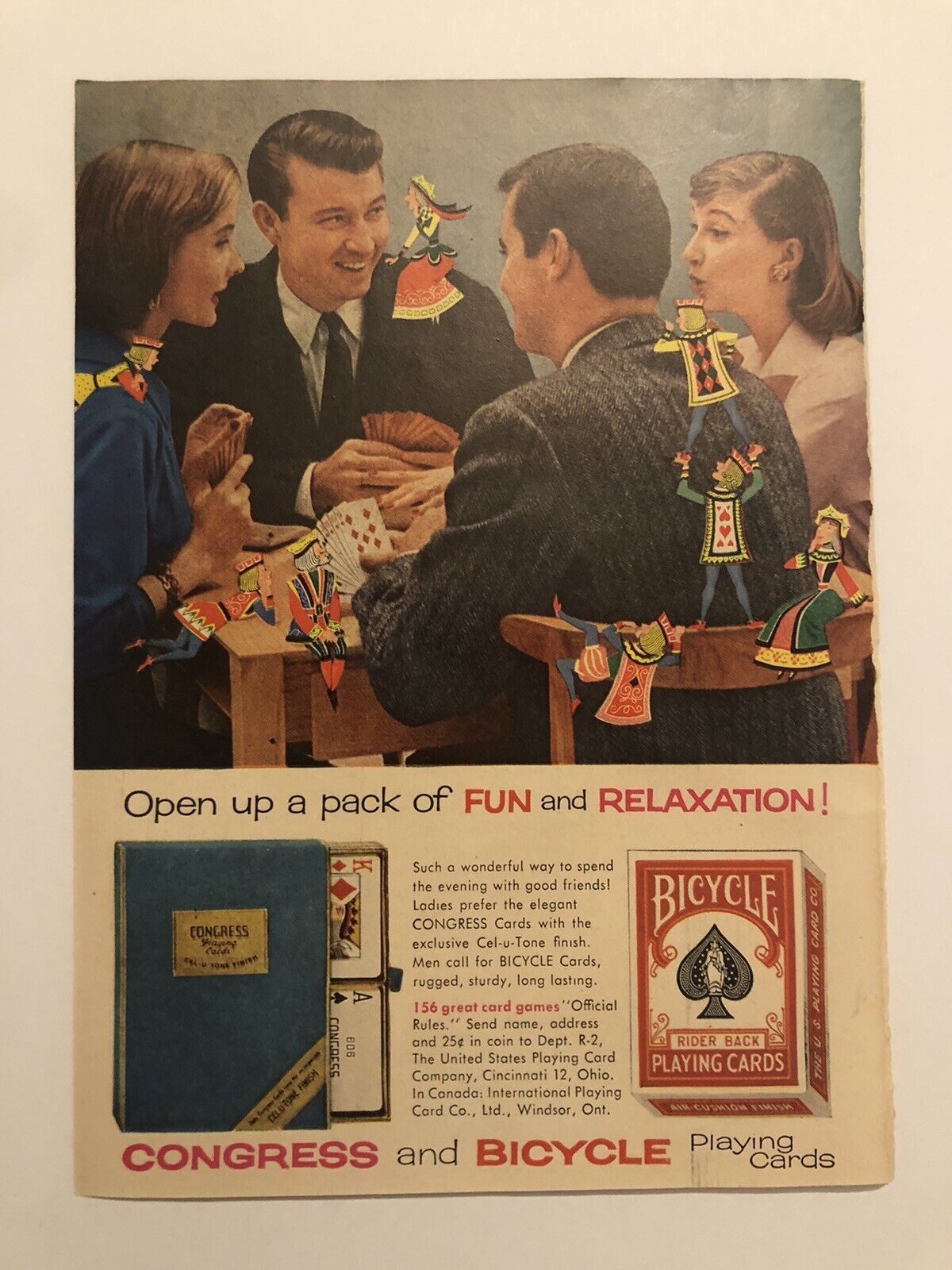 1950’s Congress and Bicycle Playing Cards Magazine Print Ad