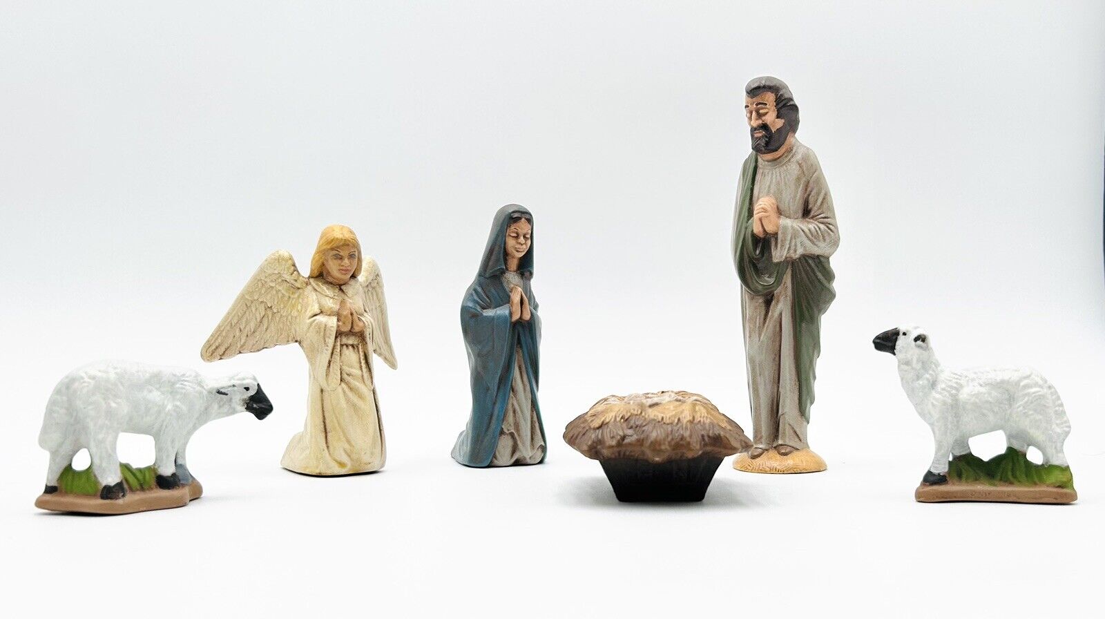 Vintage Nativity Set Byron Mold 1973 Holy Family, Angel & Sheep Figurines