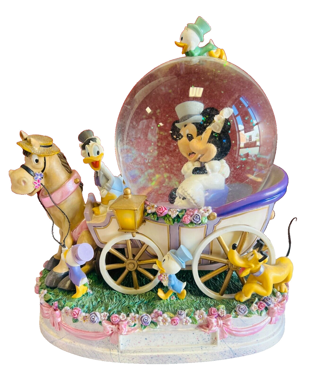 Disney Mickey & Minnie Marriage Wedding March Carriage Snow Globe Music Box