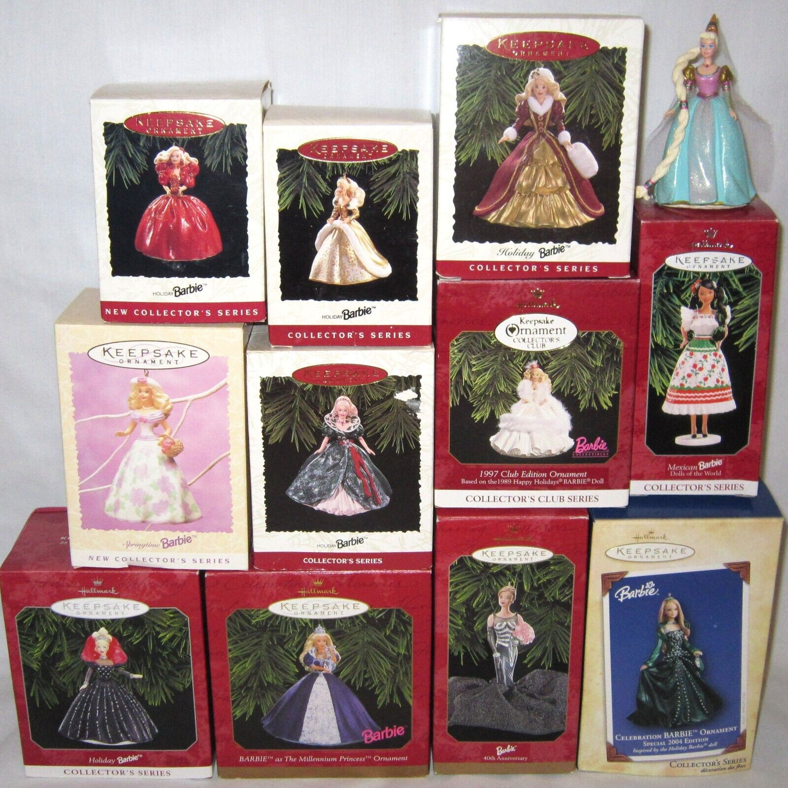 Lot of 12 Hallmark Barbie Doll Ornaments 1993/1994/1995/1996/1997/1998/1999/2004