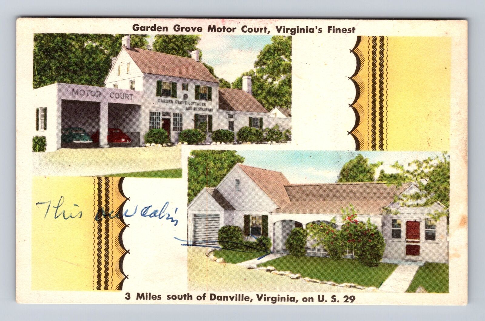Danville VA- Virginia, Garden Grove Motor Court, Advertisement, Vintage Postcard