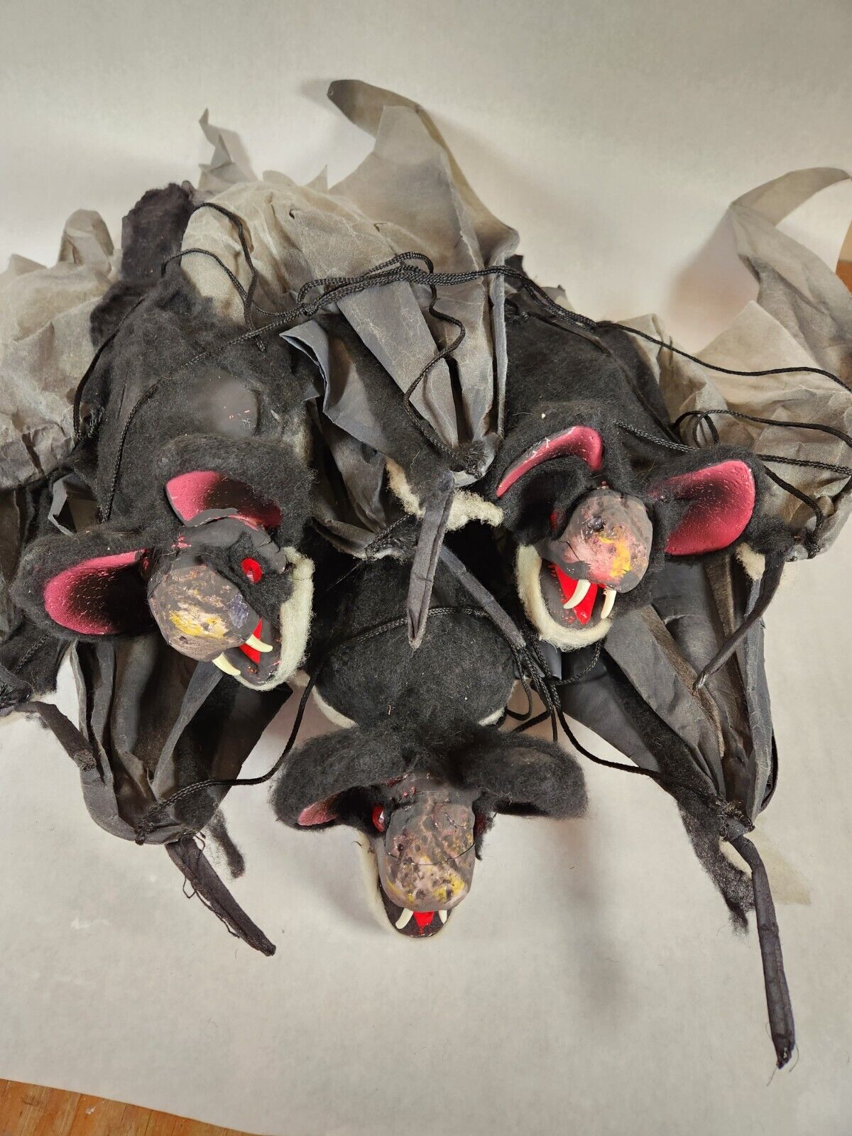 Lot of 3 Hanging Vampire Bats Large 4 plus foot Wing Span Halloween Black