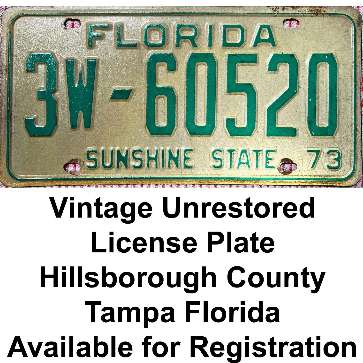 1973 Florida License Plate Hillsborough can be re-registered Original Unrestored