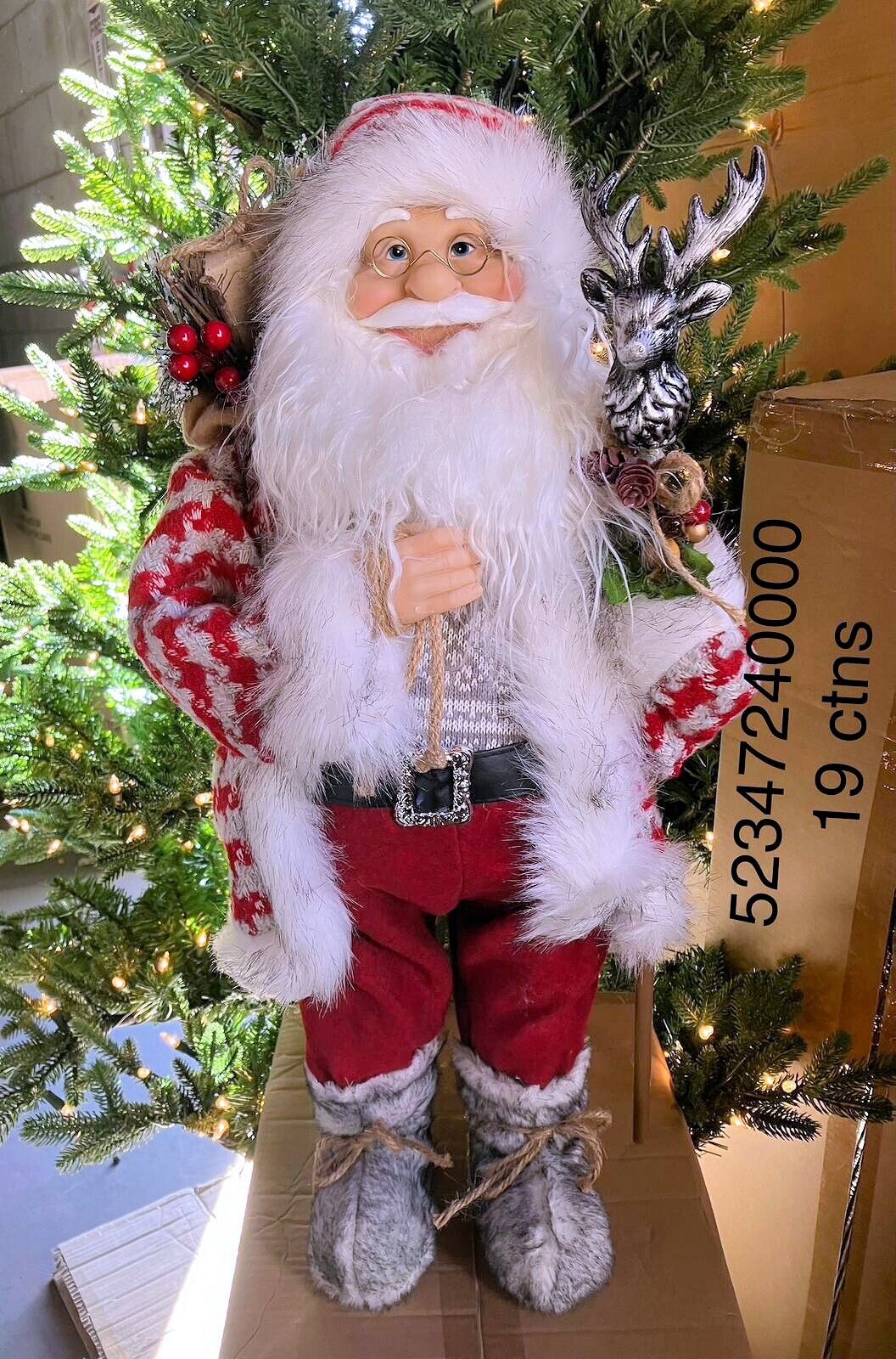 24IN STANDING SANTA FIGURINE RED WHITE COAT WINTER HOLIDAY CHRISTMAS DECOR