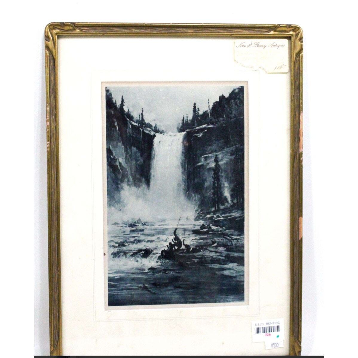 Spearing Salmon at McCloud River Falls Photogravure Thomas Hill Framed 