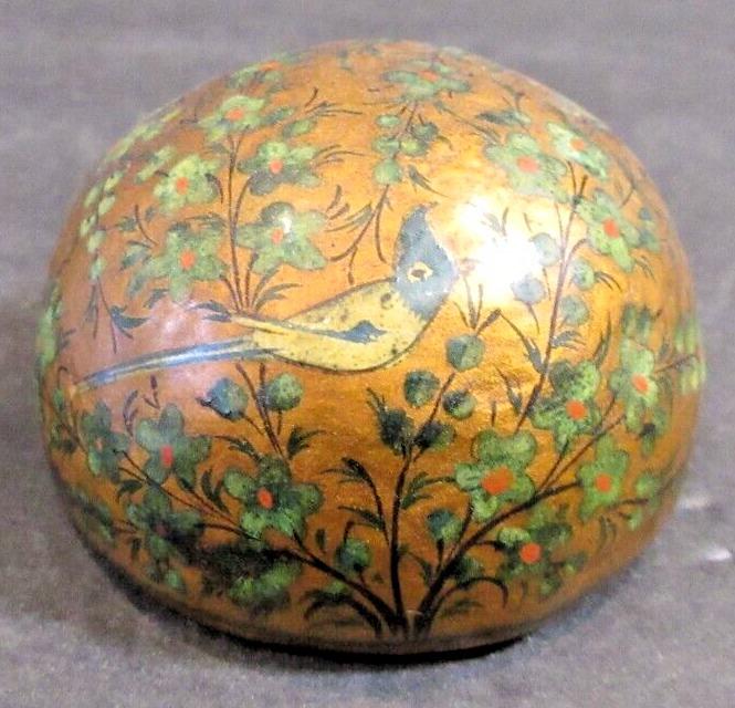 VINTAGE Bird Pattern Lacquer Paperweight - Hand Painted In Kashmir India