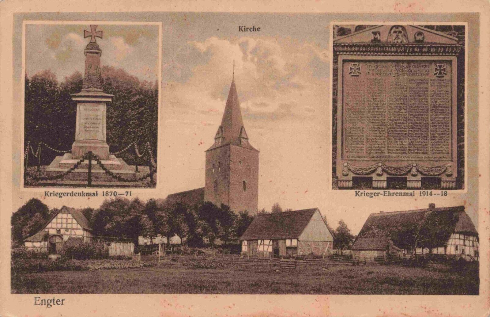 Engter Kirche Kriegerdenkmal Ehrenmal 1708 Postcard Vtg #12