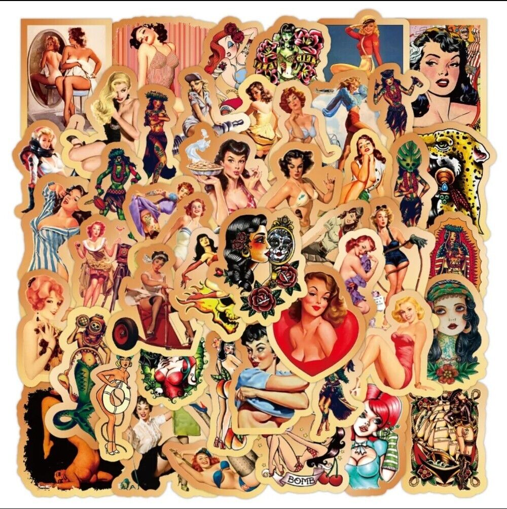 50 Retro Vintage 1940s Sexy Girls Pinup STICKERS Stickers Decals BUY 1 ONE FREE