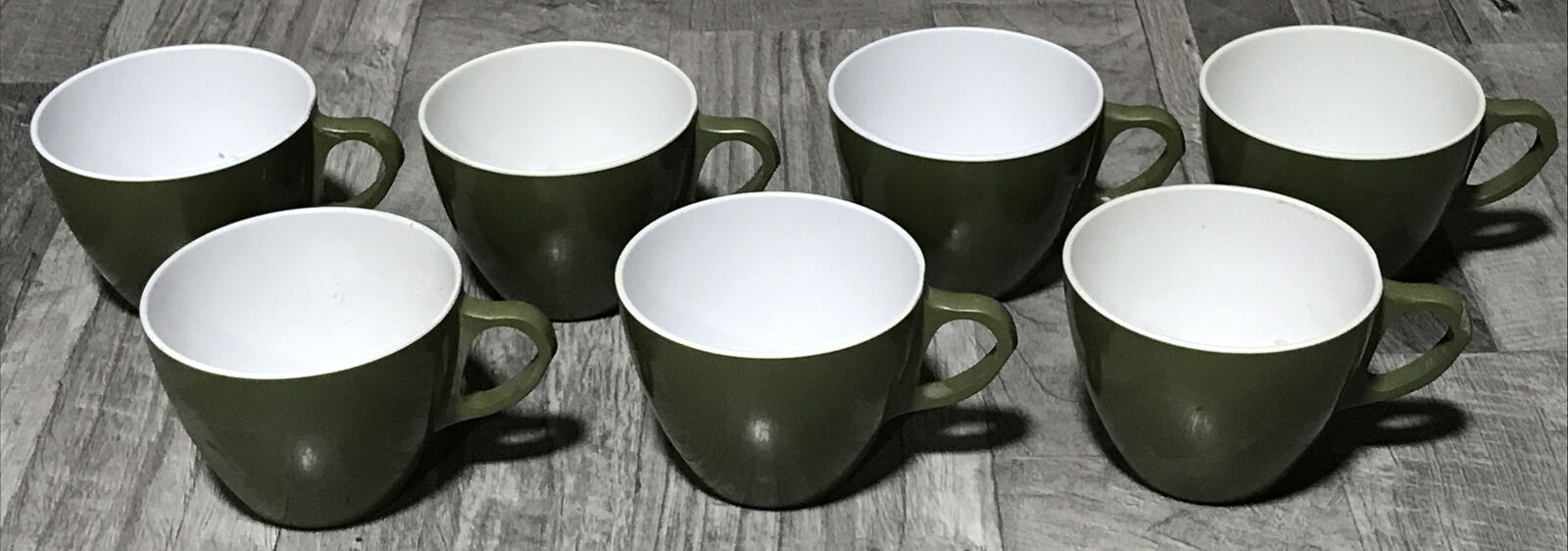 Lot of 7 Vtg Royalon Inc. Melmac Melamine Coffee Tea Cups #304 Green W19