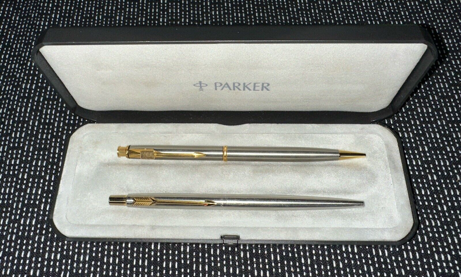 Vintage Parker Arrow Classic Ballpoint Pen & Pencil Stainless Steel Set