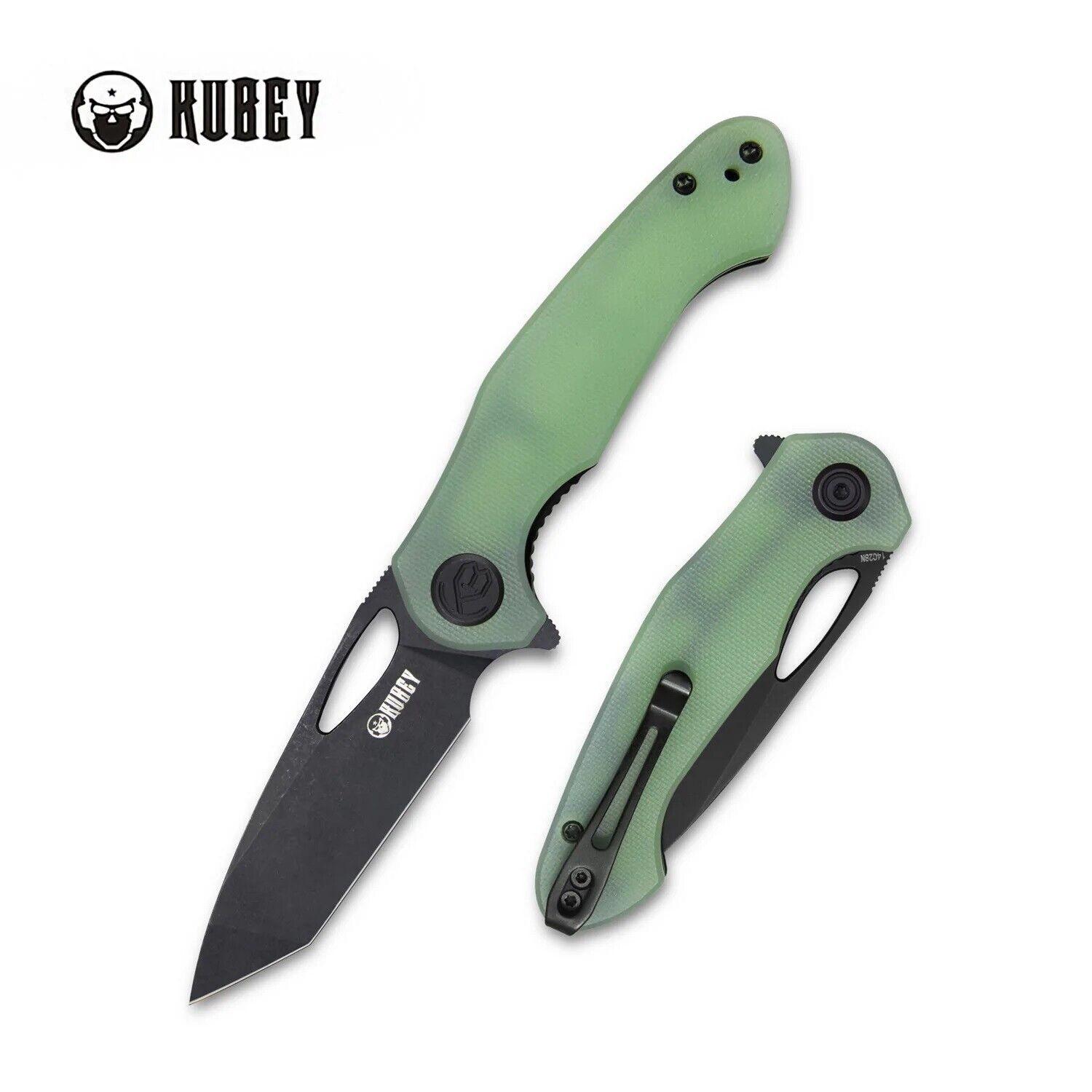 Kubey Dugu Folding Knife Jade G10 Handle 14C28N Drop Point Plain Edge KU159E