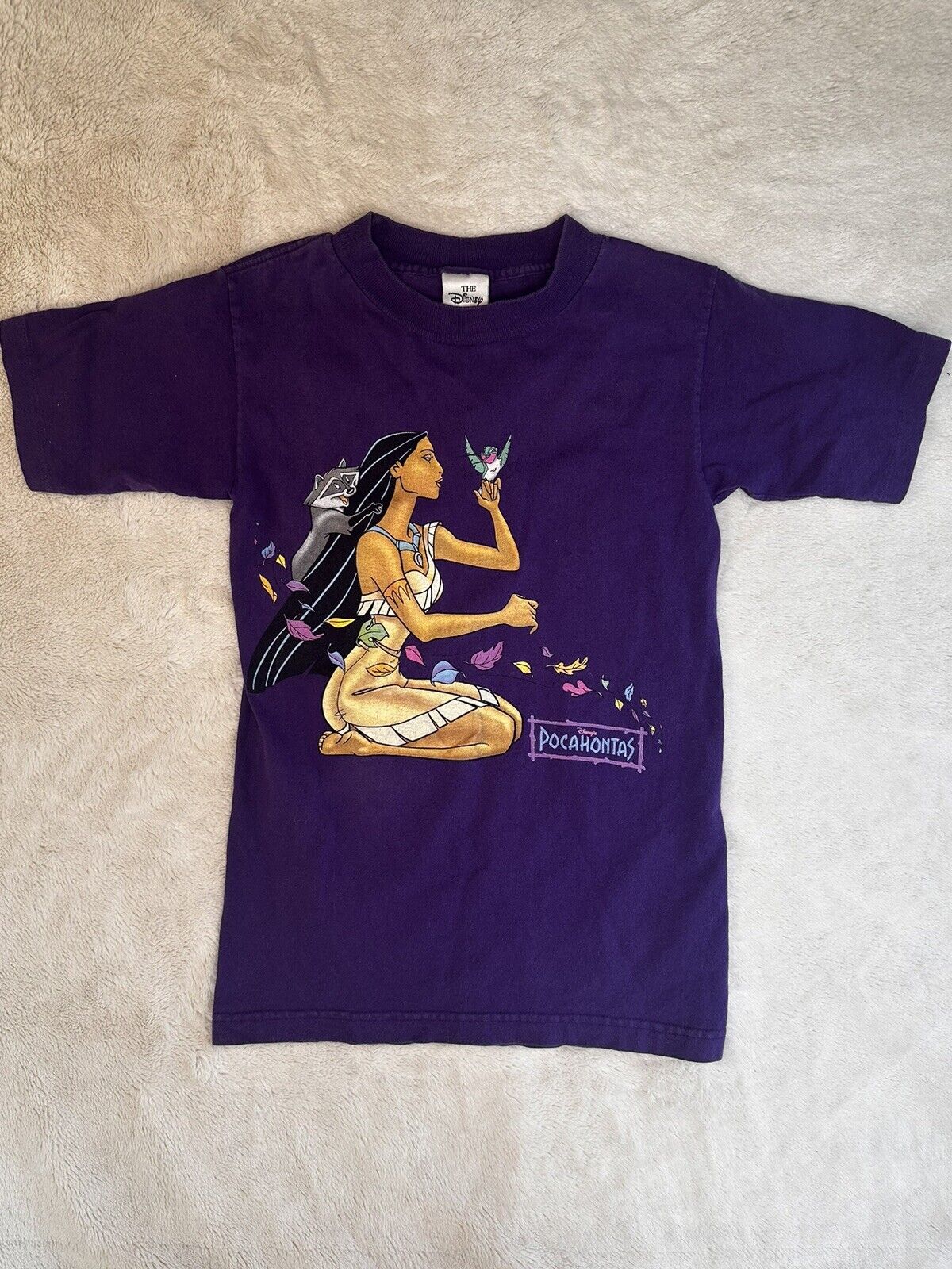 Vintage The Disney Store Purple Pocahontas Crew Neck T-Shirt Unisex Youth Size L