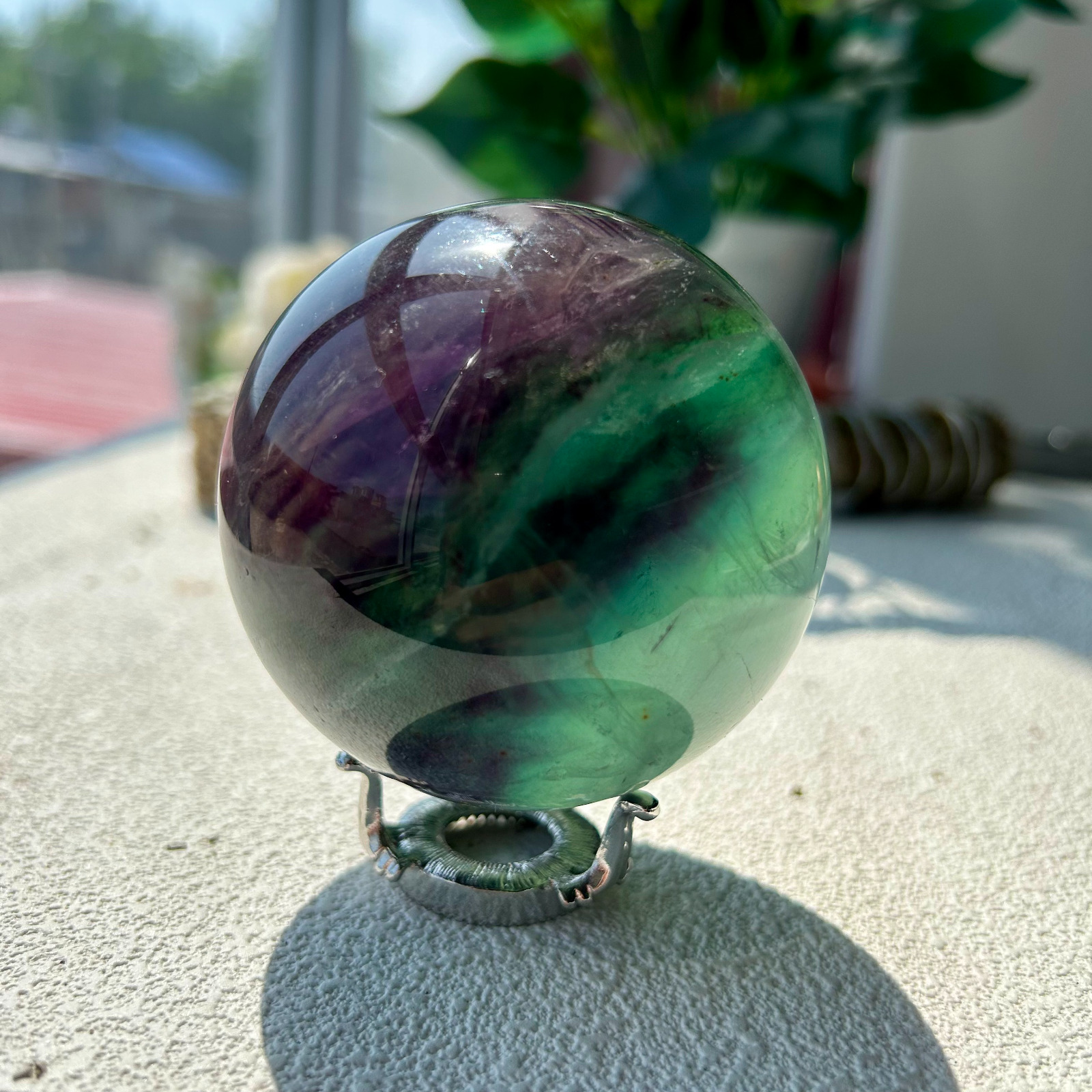 600G Amazing Natural Green Fluorite Quartz Crystal Sphere Healing 70mm 4th